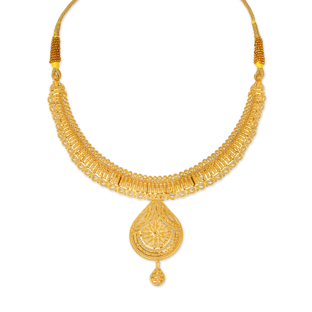 Winning 22 Karat Yellow Gold Beaded Teardrop Necklace And Earrings Set,,hi-res image number null