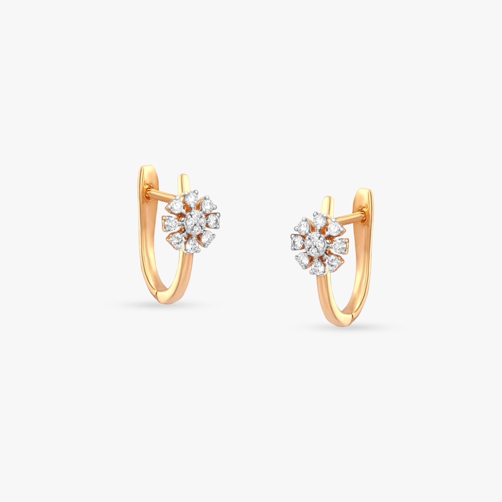 Daisy Burst Diamond Gold Hoop Earrings,,hi-res image number null