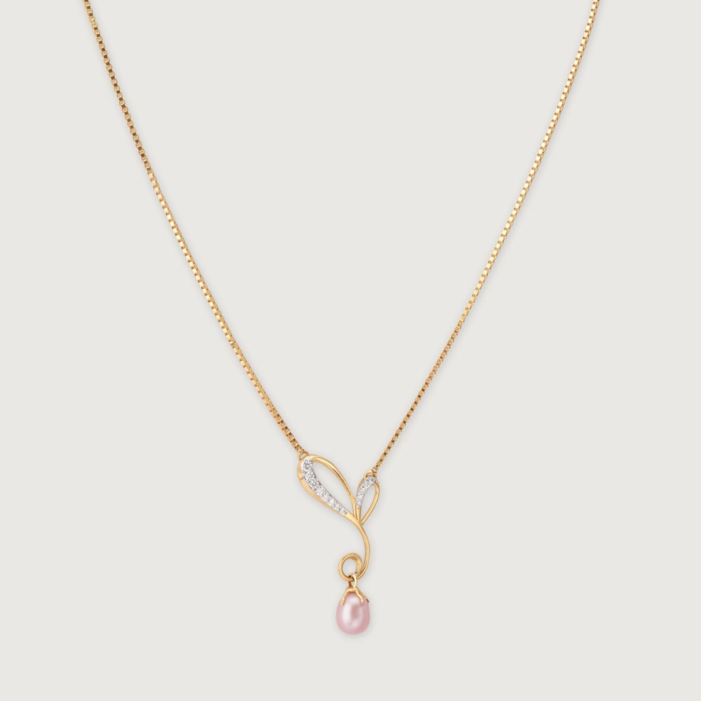 Heart Stream 14 Kt Gold & Pearl Necklace,,hi-res image number null