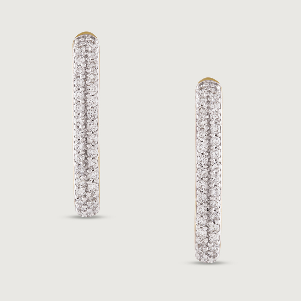 Sleek Edge Gold & Diamond Hoop Earrings,,hi-res image number null
