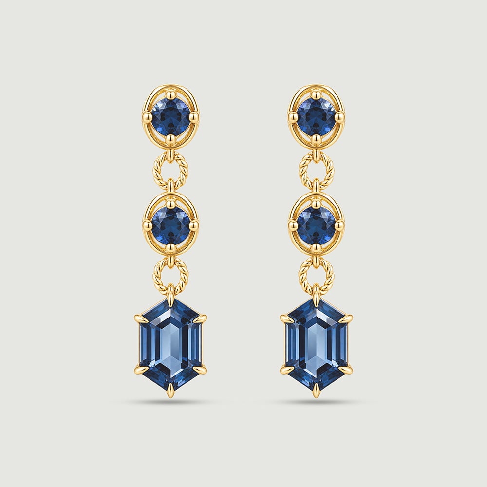 Shiny Blue Topaz Gold Drop Earrings,,hi-res image number null