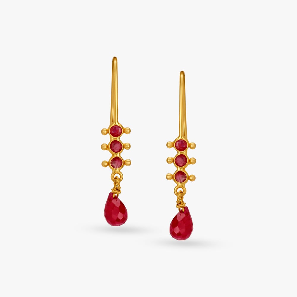 Impressive 22 Karat Yellow Gold Ruby Studded Hoop Earrings,,hi-res image number null
