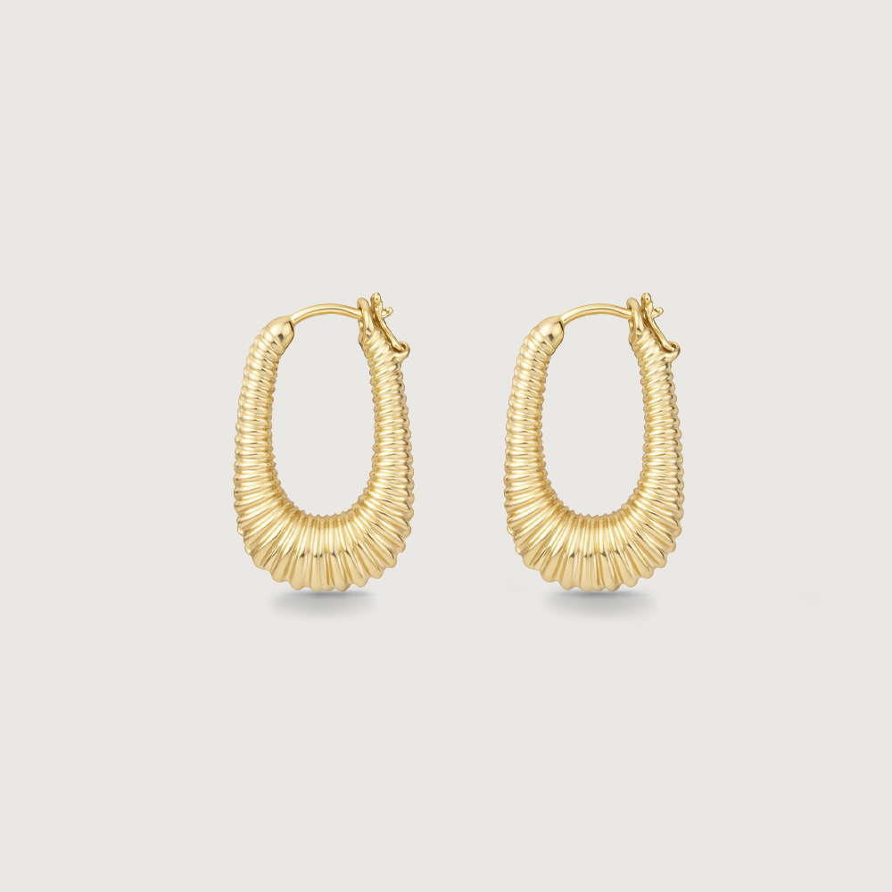 Ribbed Cascade Gold Hoop Earrings,,hi-res image number null