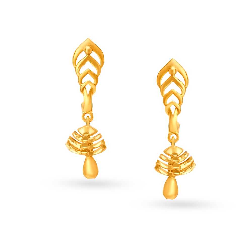 

Avant-Garde Yellow Gold Carved Jhumkas