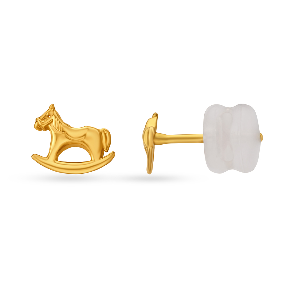 Horse Motif Gold Stud Earrings For Kids,,hi-res image number null