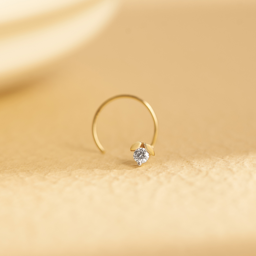 Flowerbud Gold and Diamond Nose Pin