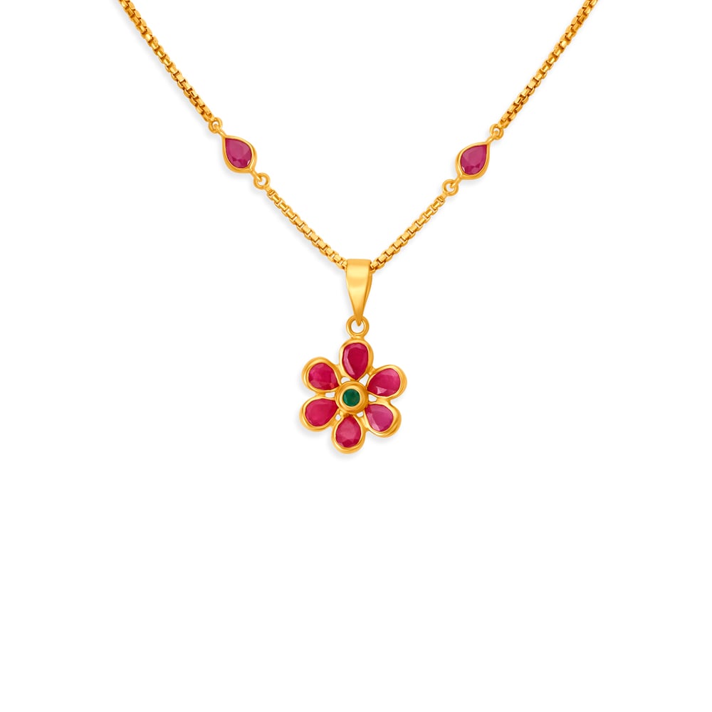 Dazzling Ruby Blossom Pendand with Chain,,hi-res image number null