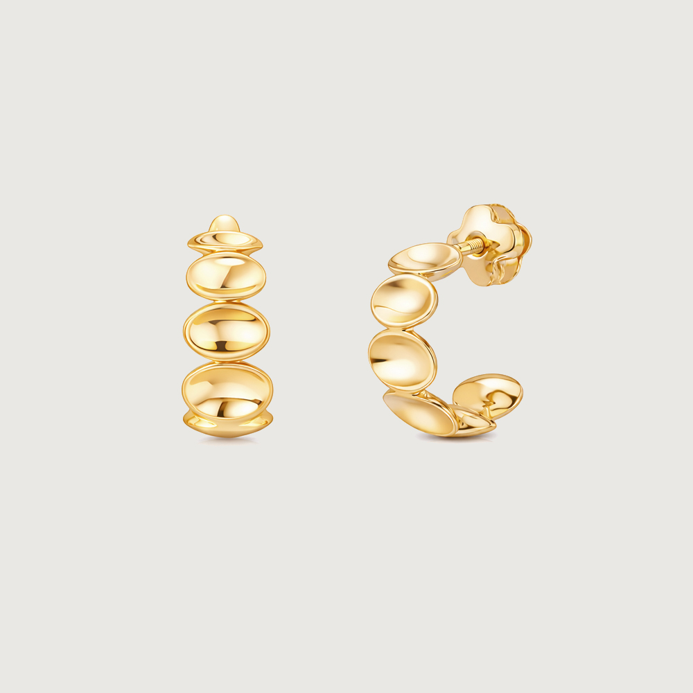 Beaded Sculpt Gold Hoop Earrings,,hi-res image number null