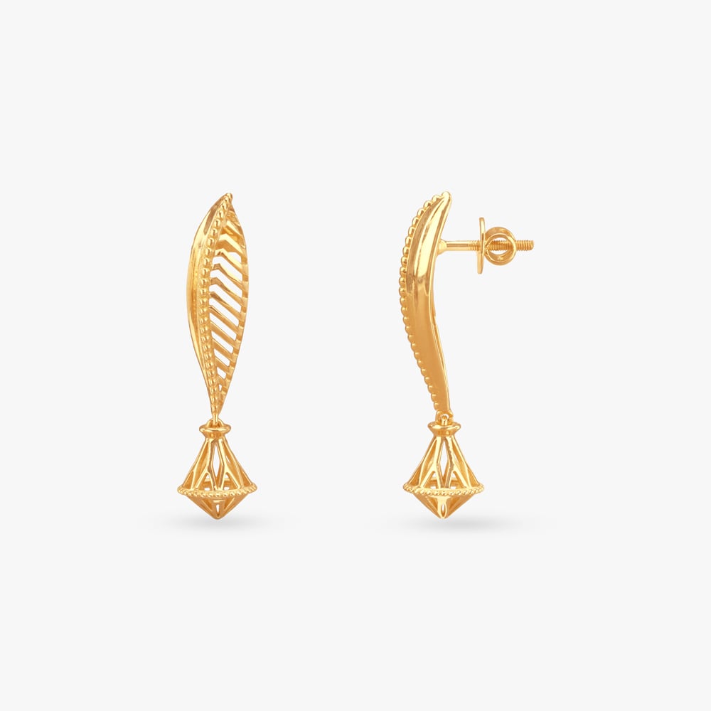 Leaf Spiral Gold Drop Earrings,,hi-res image number null