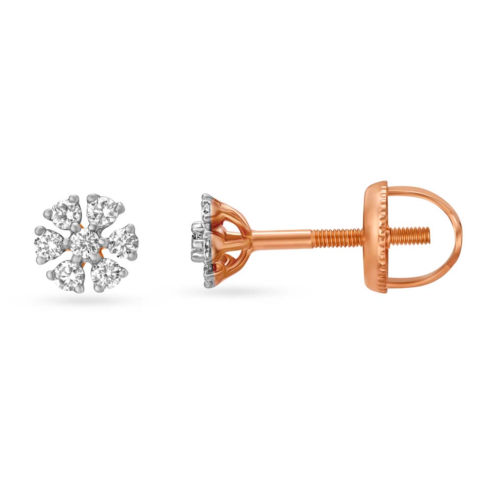 Chic Floral Rose Gold and Diamond Geometric Stud Earrings,,hi-res image number null