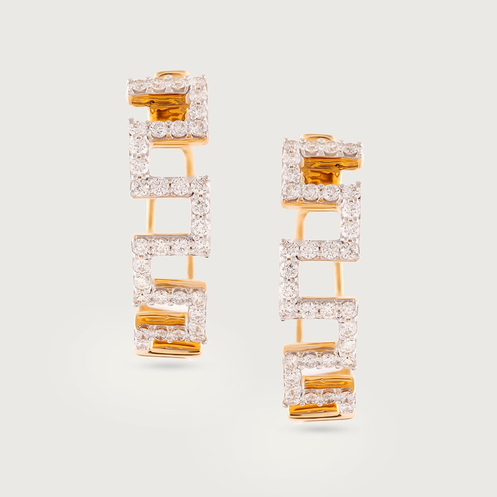 Geometric Bold Gold & Diamond Hoop Earrings,,hi-res image number null