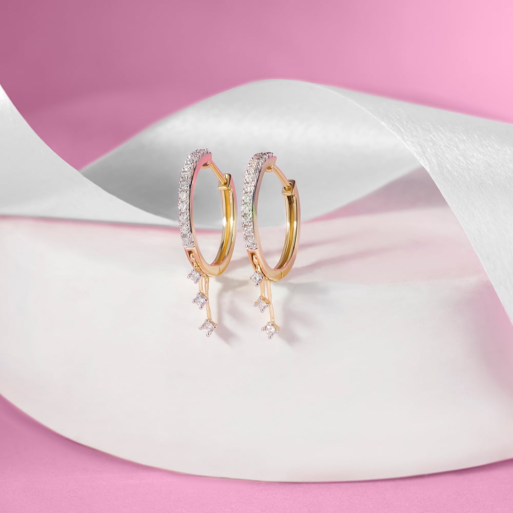 Dangle Chic Gold & Diamond Hoop Earrings,,hi-res image number null