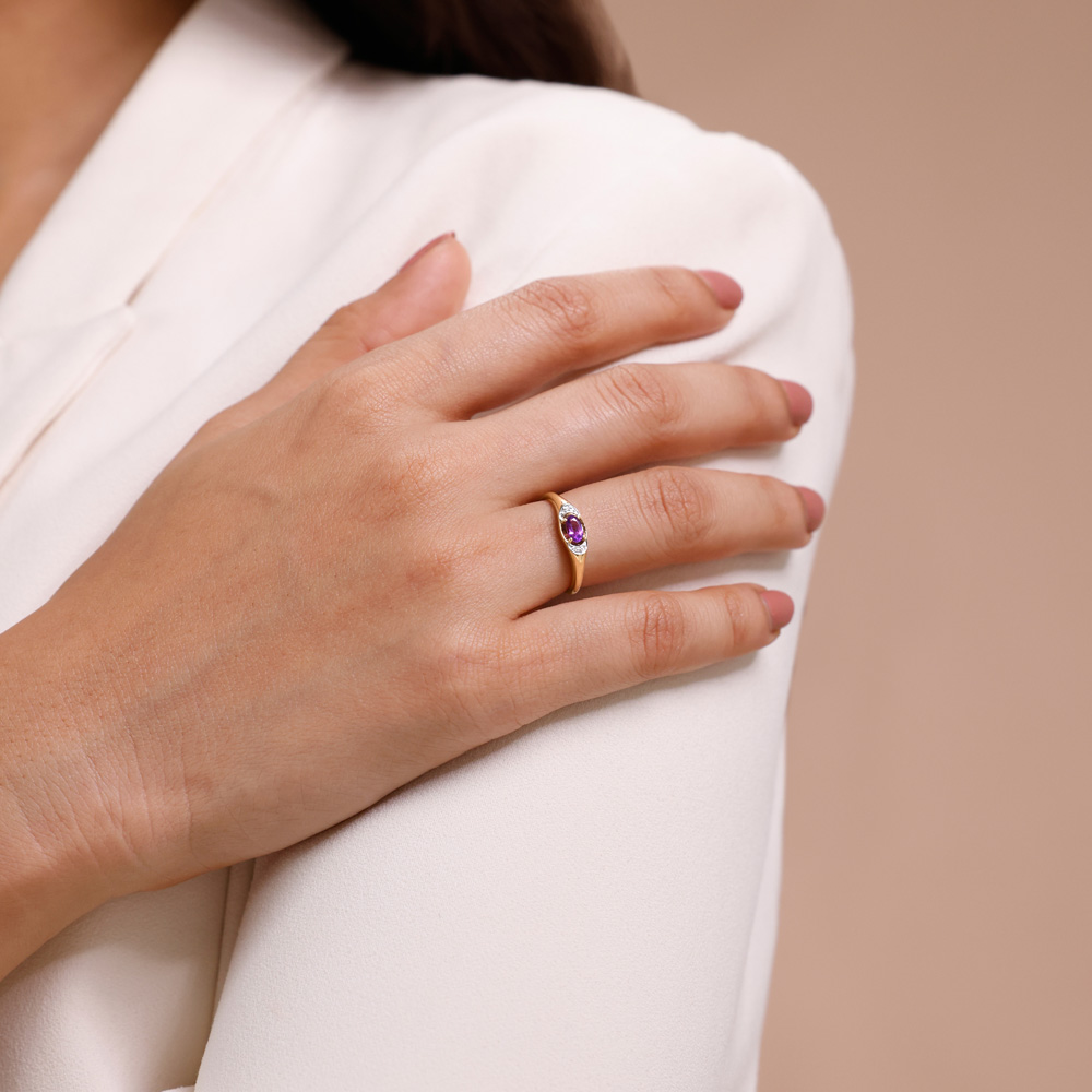 Elegant Minimal Amethyst & Diamond Ring,,hi-res image number null