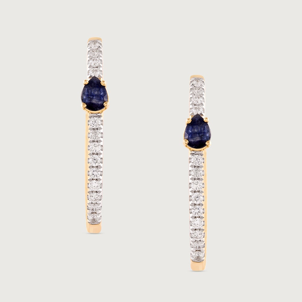 Sleek Sapphire Gold & Diamond Hoop Earrings,,hi-res image number null