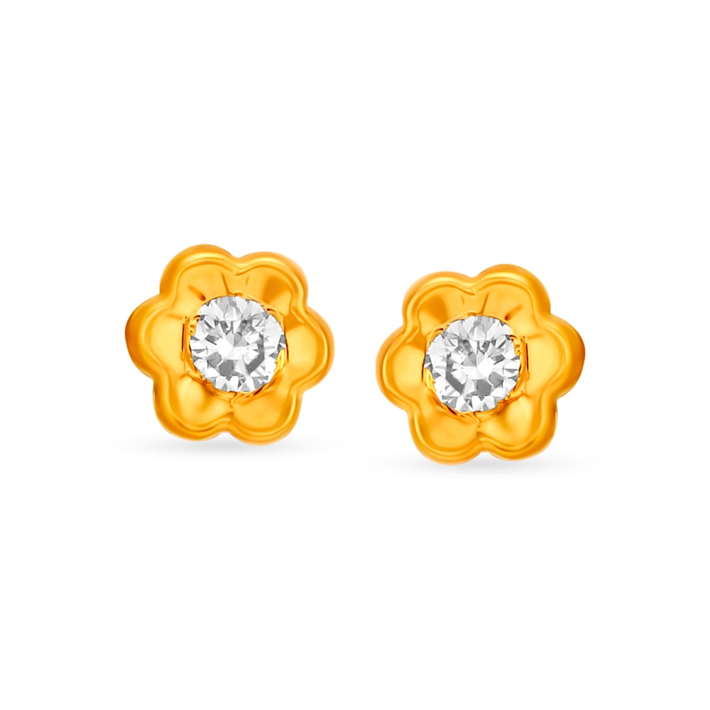 Sublime 22 Karat Yellow Gold And Diamond Flower Stud Earrings