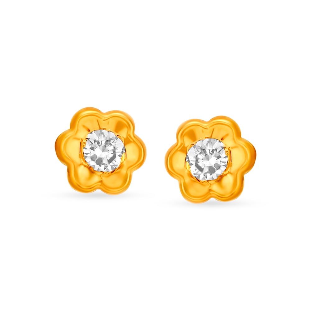 Sublime 22 Karat Yellow Gold And Diamond Flower Stud Earrings,,hi-res image number null