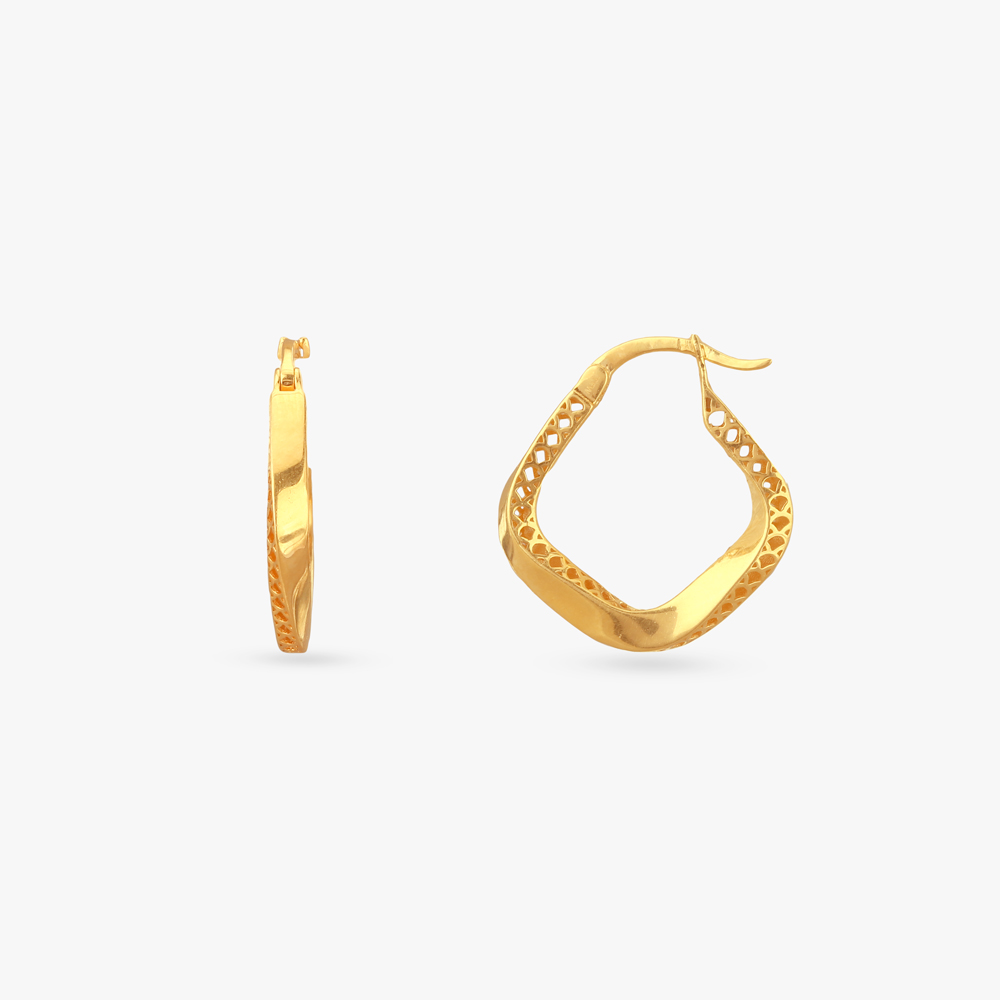 Sculpted Hexagon Gold Hoop Earrings,,hi-res image number null