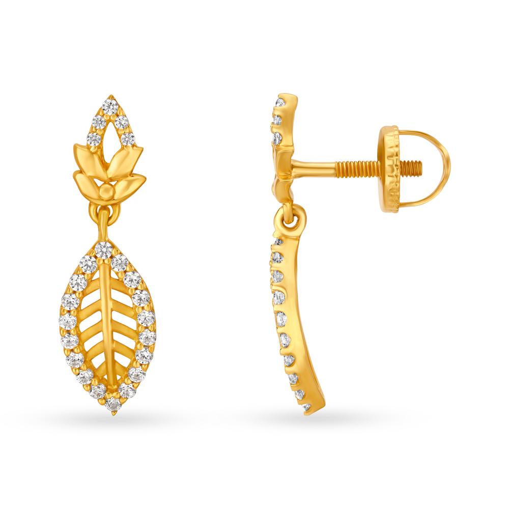 Ravishing 22 Karat Yellow Gold And Cubic Zirconium Leaf Drops,,hi-res image number null