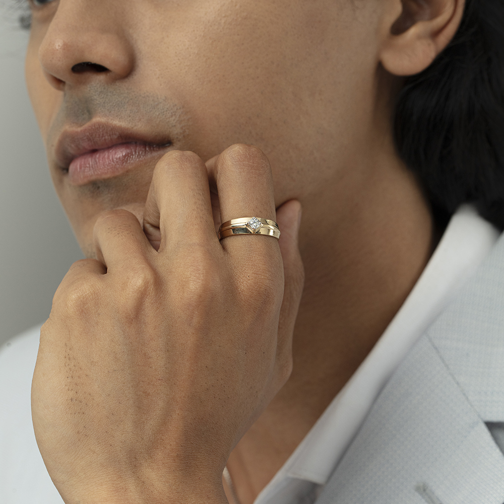 Edgy Angles Gold & Diamond Finger Ring for Men,,hi-res image number null