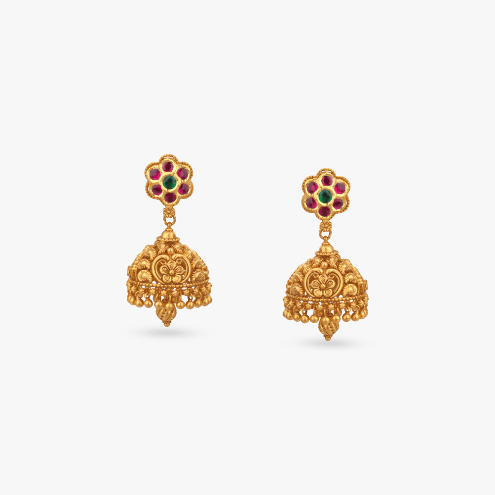 Floral Stud Filigree Jhumka Earrings,,hi-res image number null