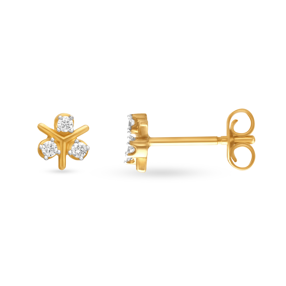 Stunning Floral Gold and Diamond Stud Earrings,,hi-res image number null