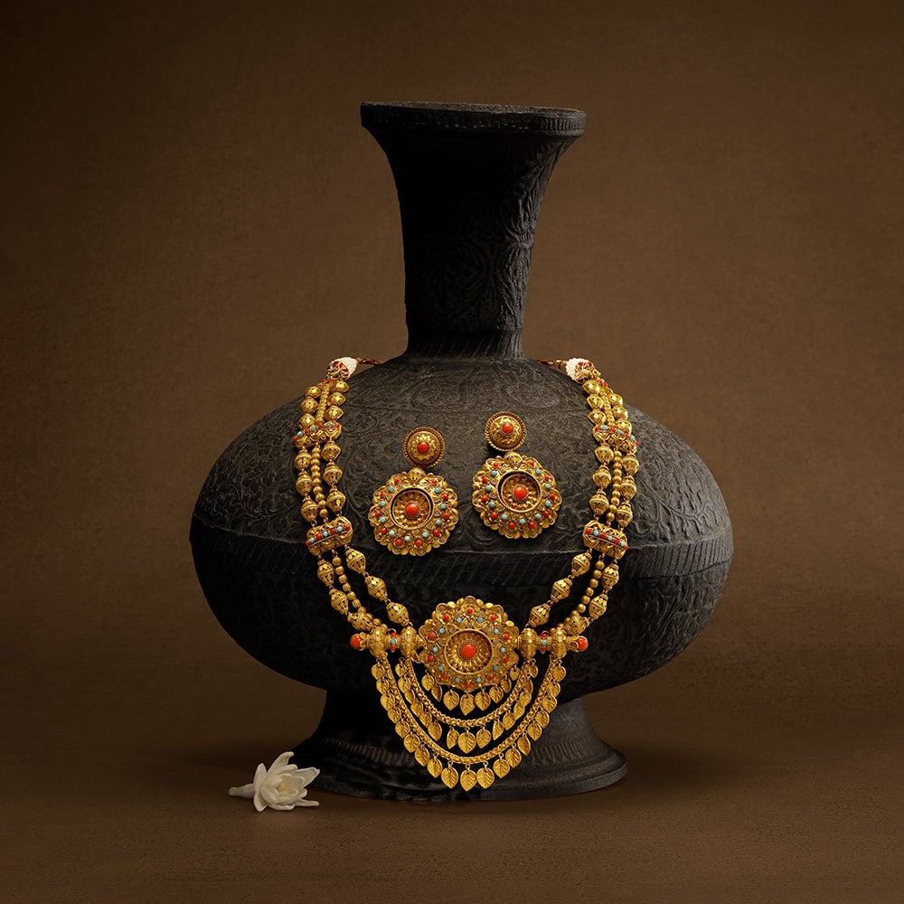 Vibrant Necklace Set with Turquoise and Coral Stones,,hi-res image number null