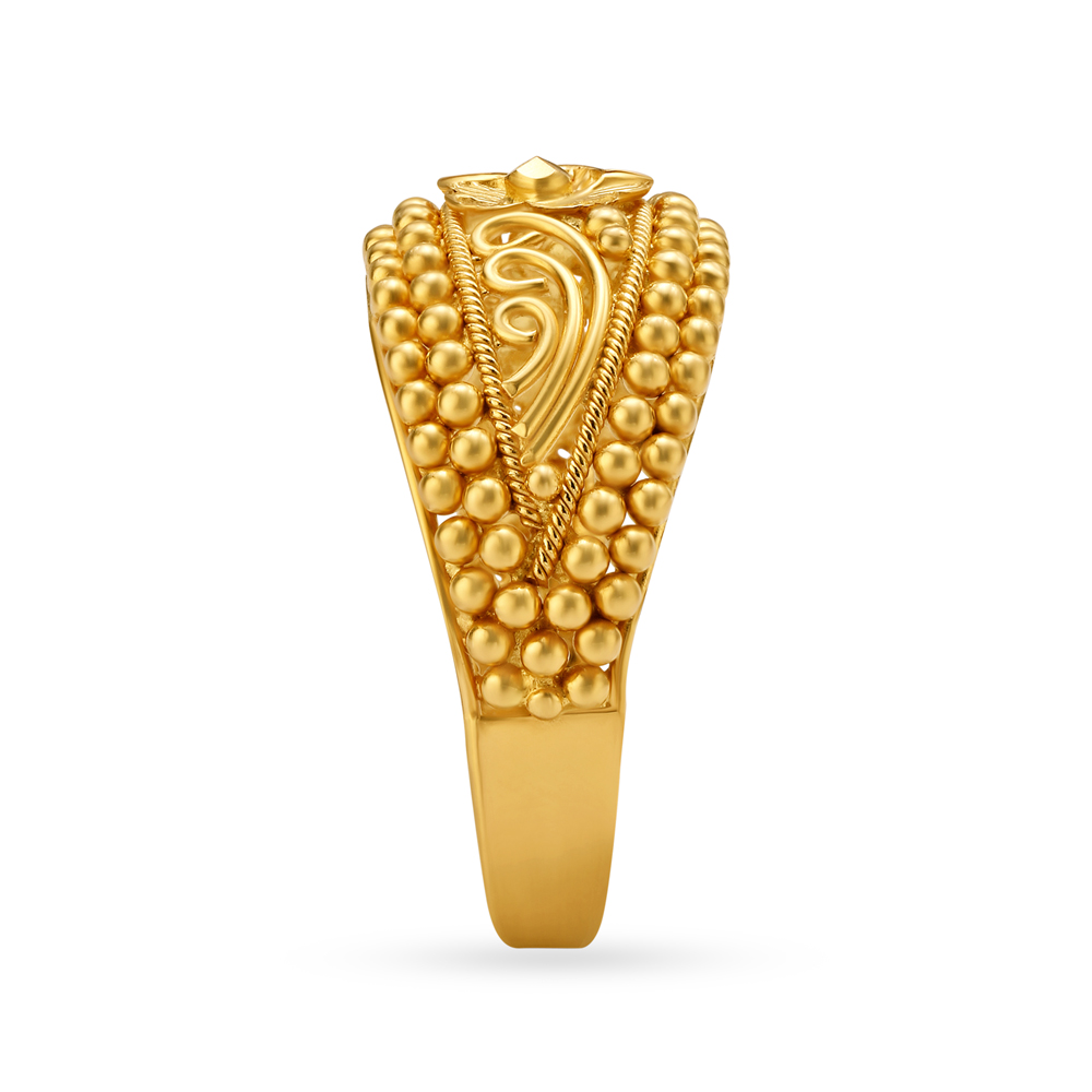 Exquisite Floral Gold Finger Ring with Rava Work,,hi-res image number null