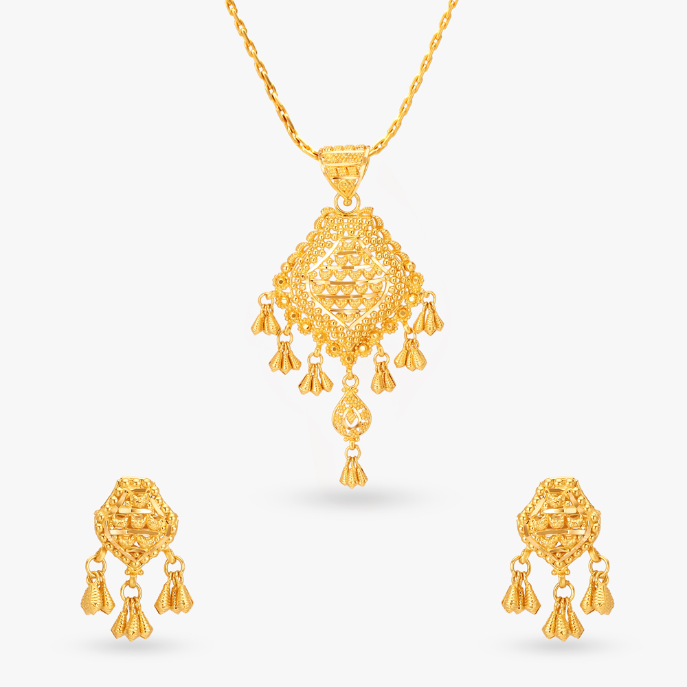 Extravagant Gold Pendant and Earrings Set,,hi-res image number null