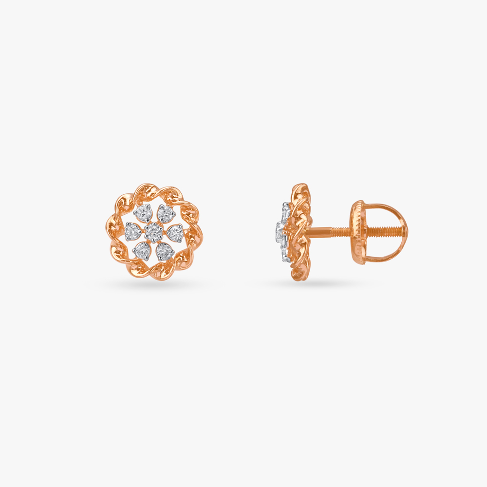 Spiral Blossom Diamond Stud Earrings,,hi-res image number null