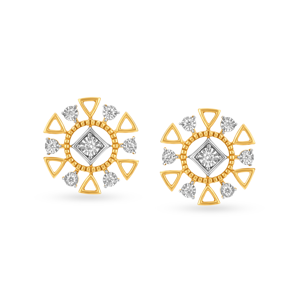 Eclectic 18 Karat Yellow And White Gold And Diamond Geometric Flower Stud Earrings,,hi-res image number null