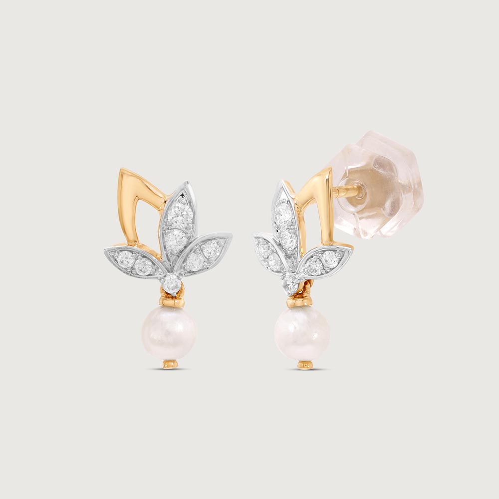 Lotus Elegance Pearl Diamond Drop Earrings,,hi-res image number null