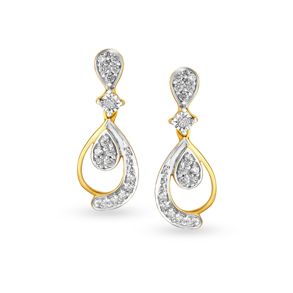 Contemporary Gold and Diamond Drop Earrings