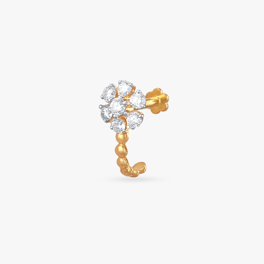 Curved Stem Diamond Nose Pin,,hi-res image number null