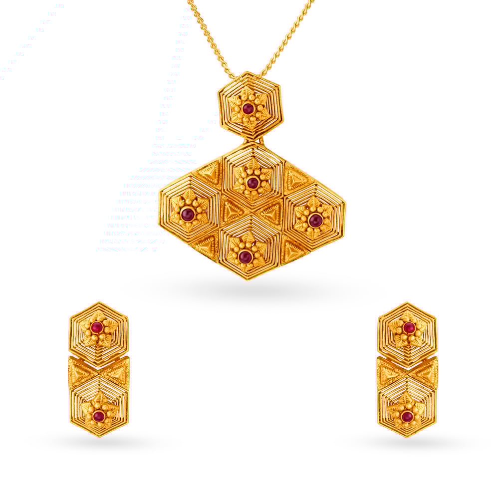 Mesmerising Floral Pendant and Earrings Set,,hi-res image number null
