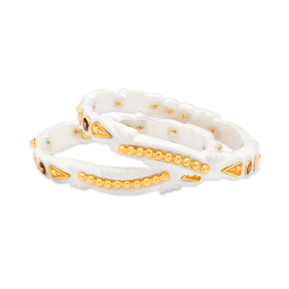 Flawless White Shakha Bangle with Gold Rawa Work,,hi-res image number null