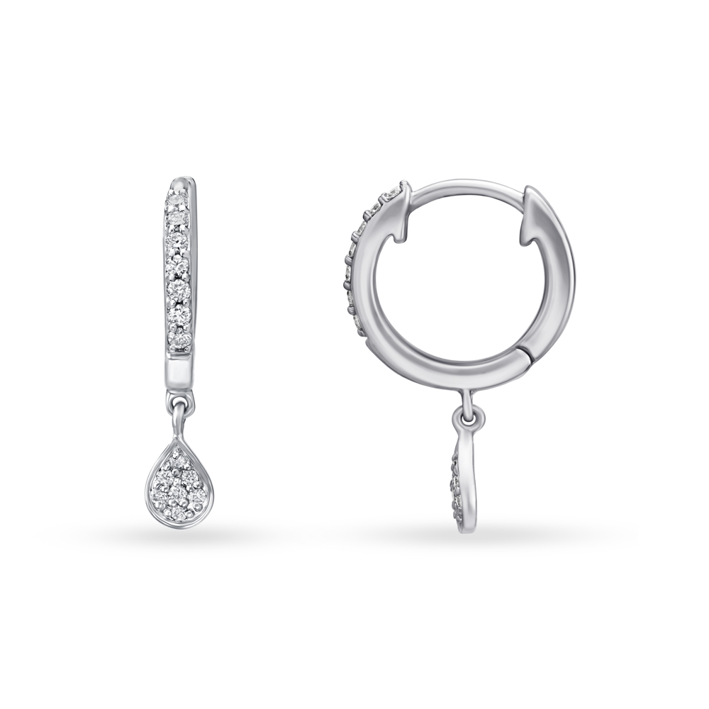 Elegant Teardrop Platinum and Diamond Hoop Earrings,,hi-res image number null