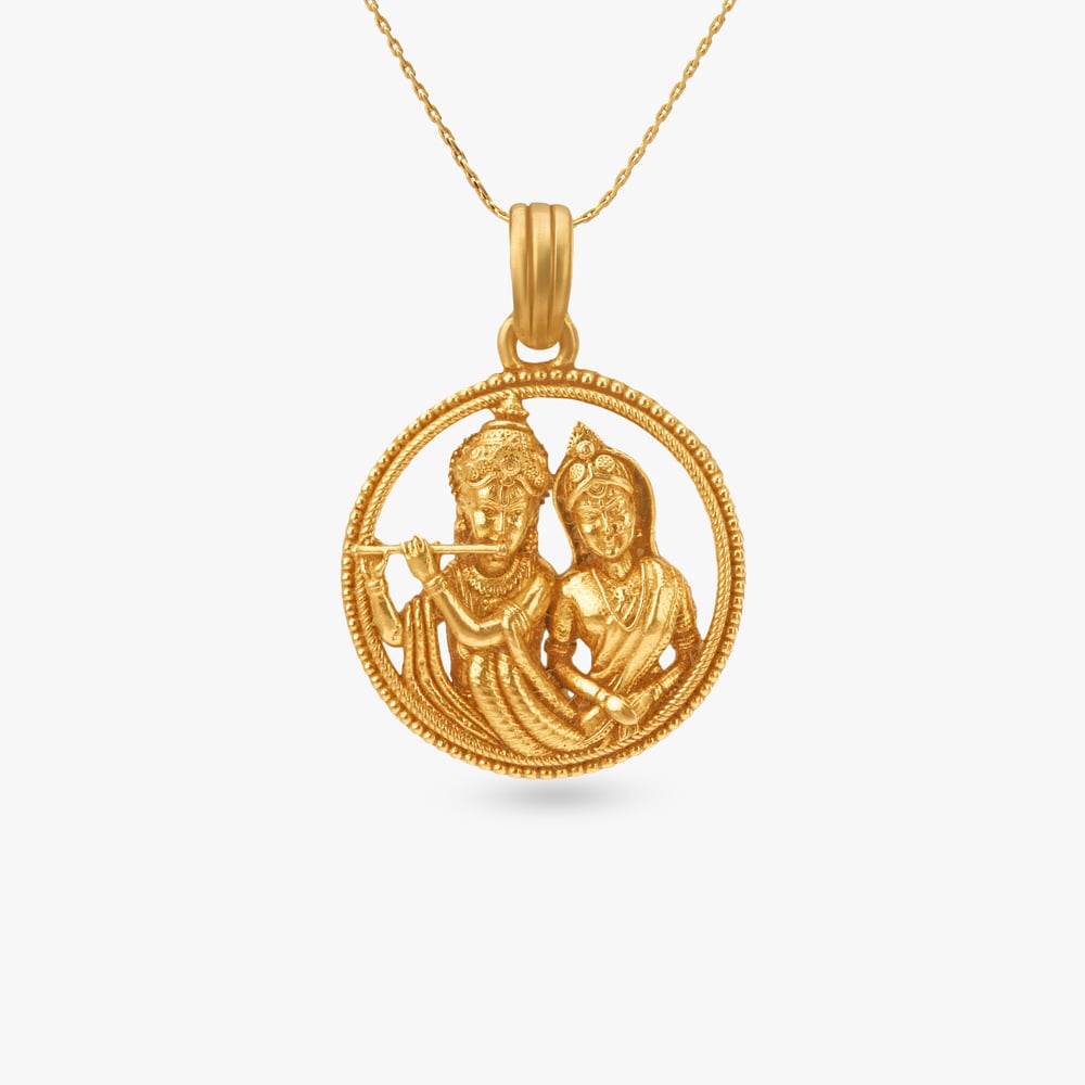 Sacred Radha Krishna Gold Pendant,,hi-res image number null