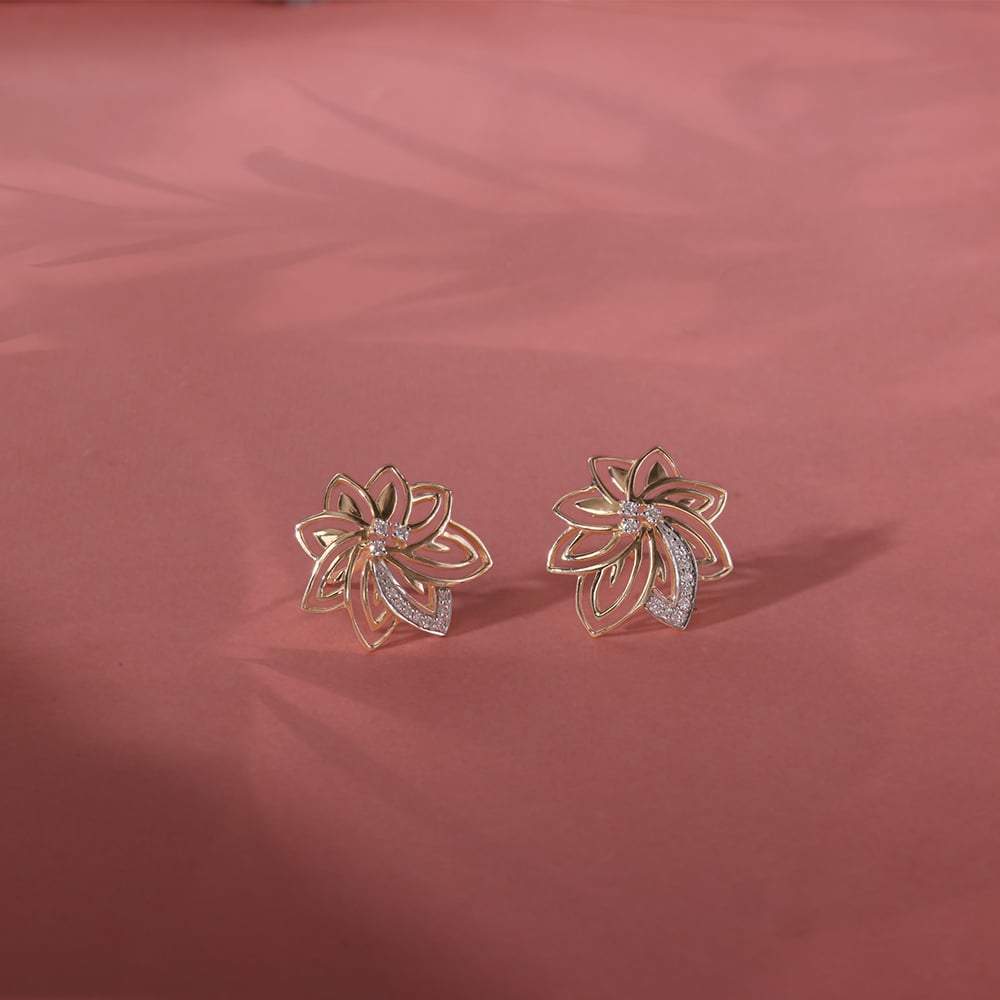 Flourishing Elegance Diamond 14KT Yellow Gold Stud Earrings,,hi-res image number null