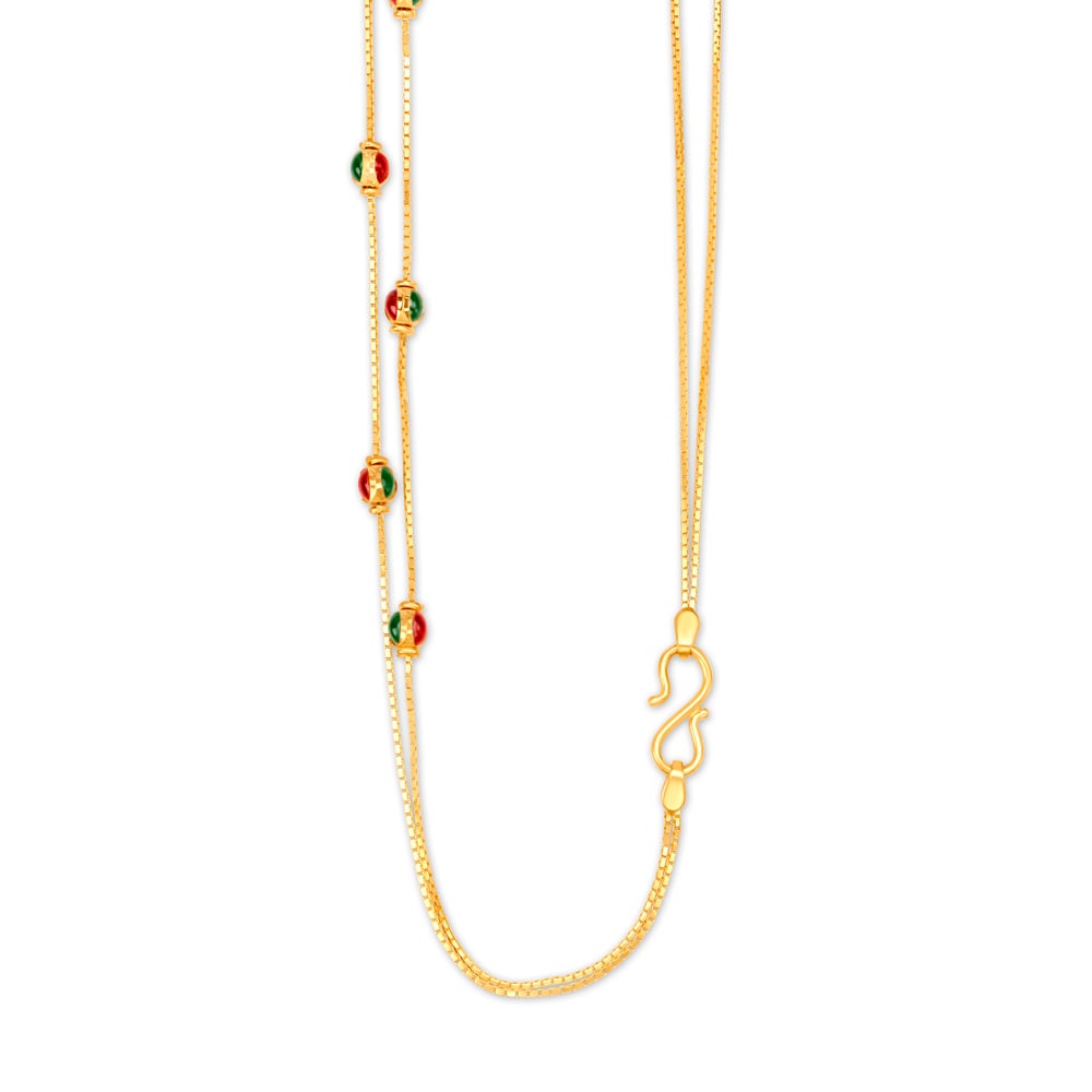 Contemporary Two Row Bead Gold Chain,,hi-res image number null