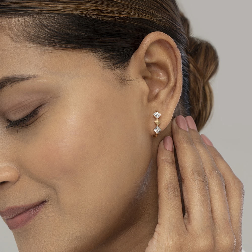 Geo Sparkle Gold & Diamond Hoop Earrings,,hi-res image number null