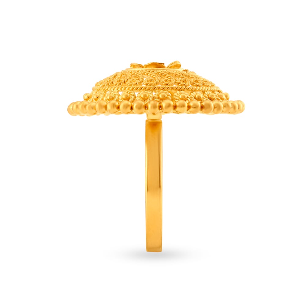 Floral Gold Finger Ring with Jali Work,,hi-res image number null