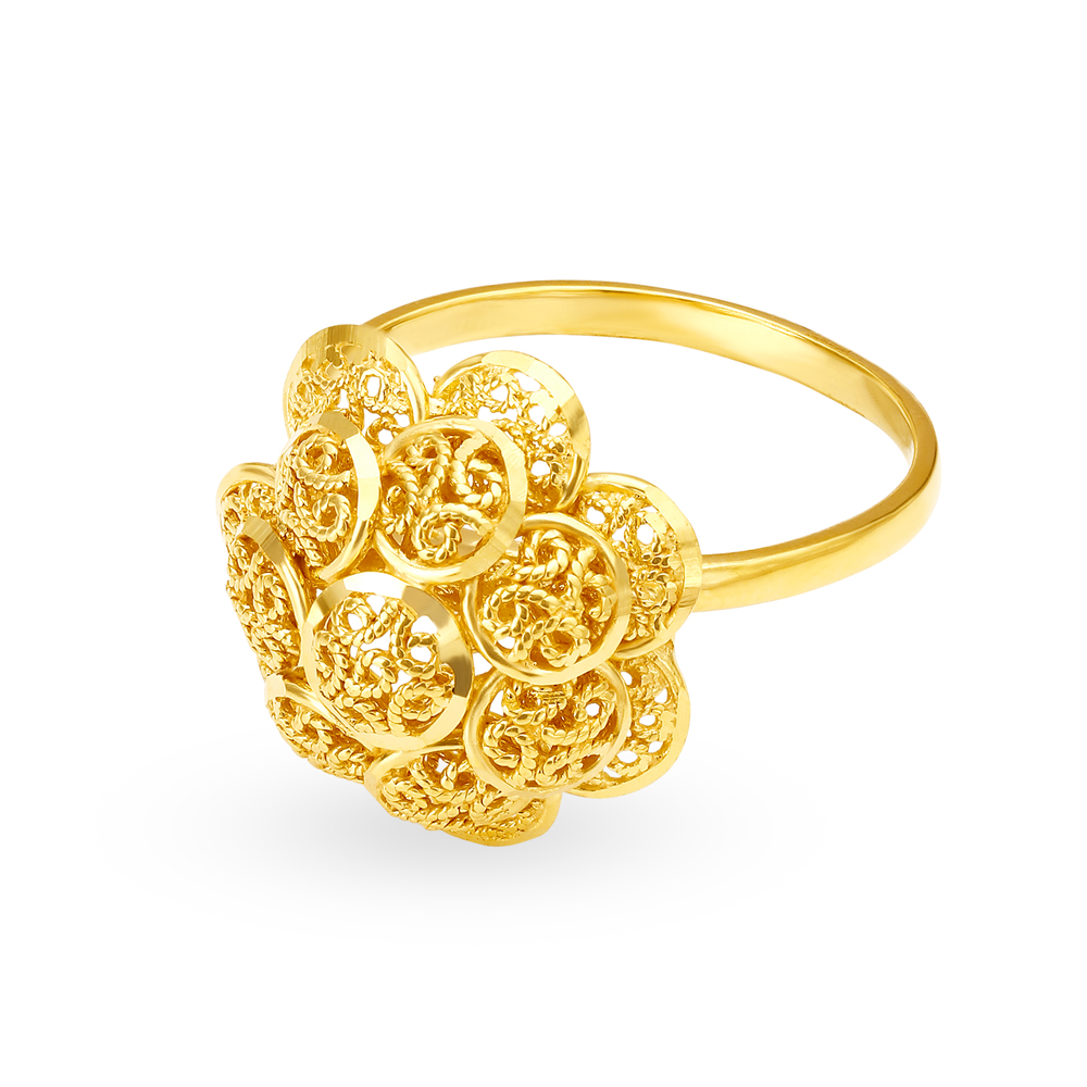 Unique 22 Karat Yellow Gold Ring With Filigree Pattern,,hi-res image number null