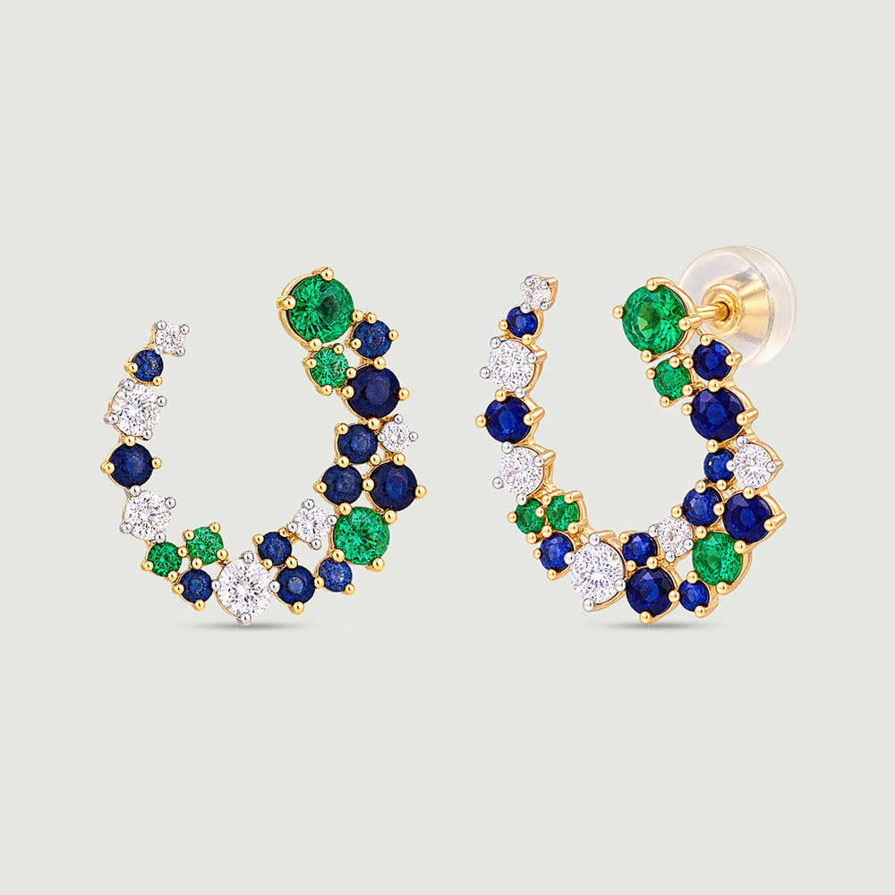 Luminous Curved Sapphire and Tsavorite Stud Earrings,,hi-res image number null