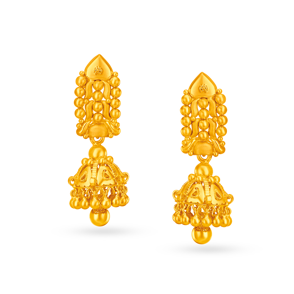Petite Beaded Gold Jhumka Earrings,,hi-res image number null