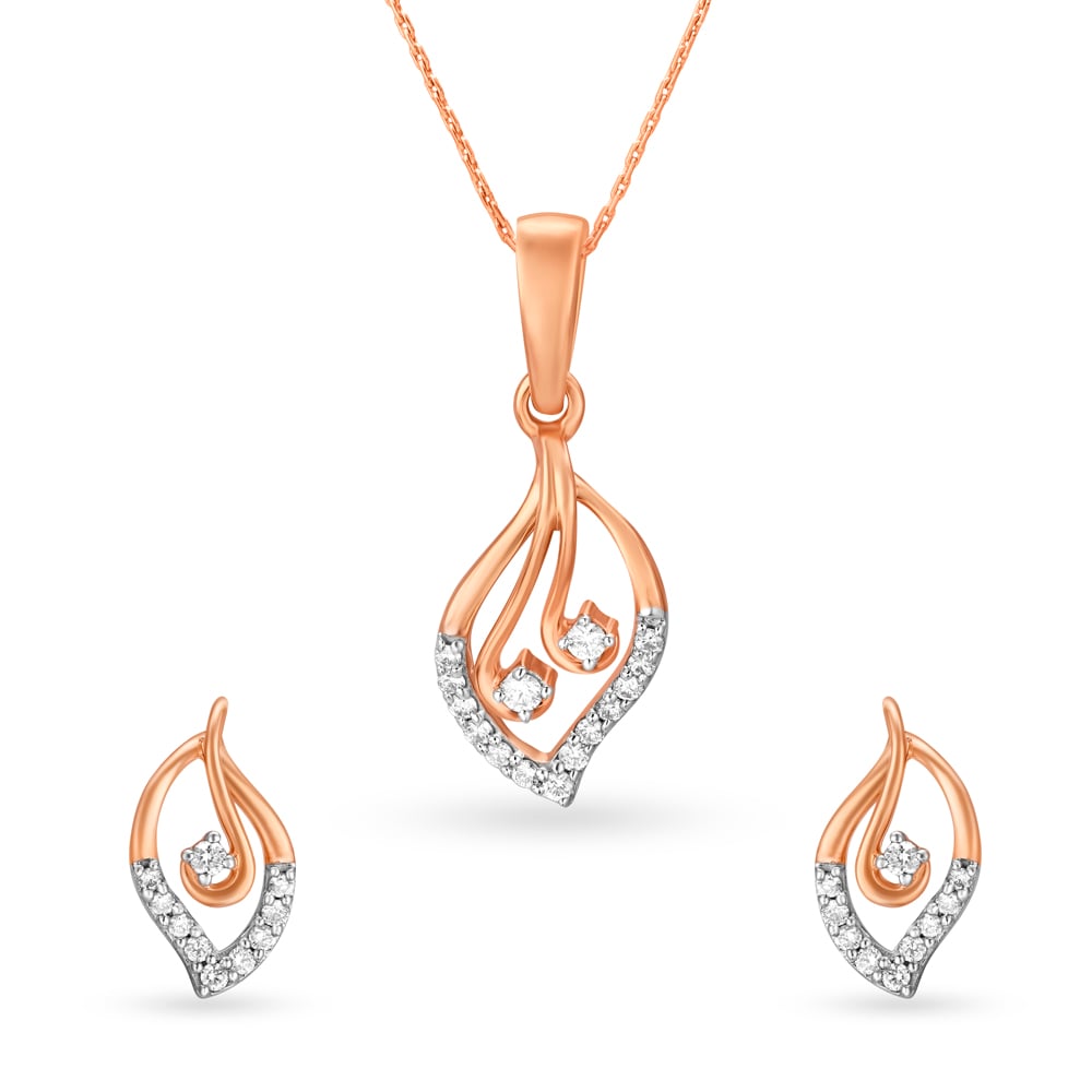 Chic Leaf Pattern Diamond Pendant and Earrings Set,,hi-res image number null