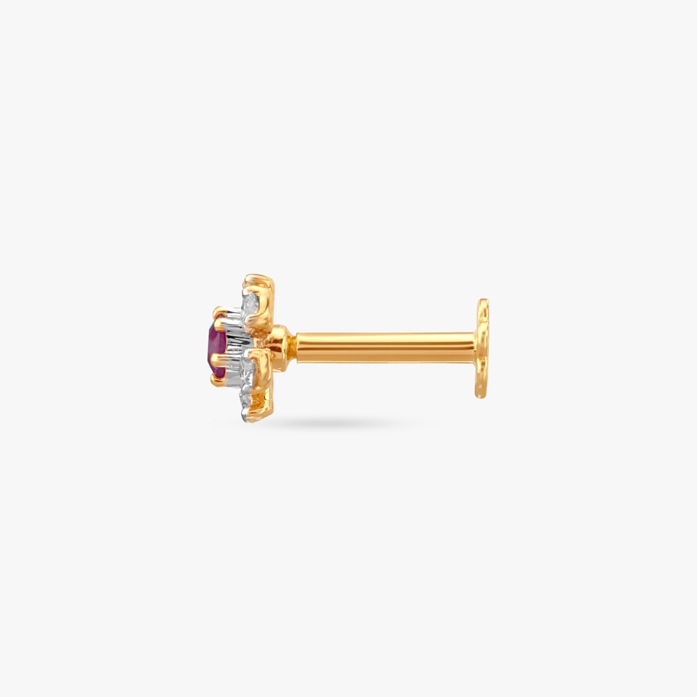 Ruby Blossom Diamond Nose Pin,,hi-res image number null