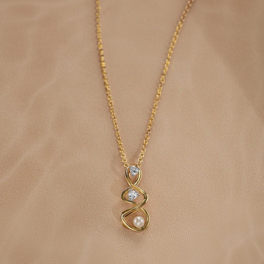 Lively Twist 14KT Diamond & Pearl Pendant,,hi-res image number null