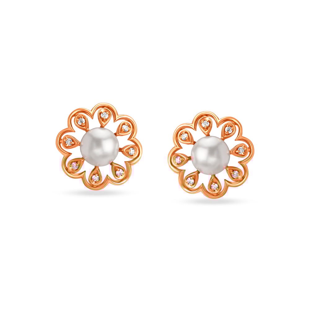 

Floral Diamond Stud Earrings With Rock Crystal
