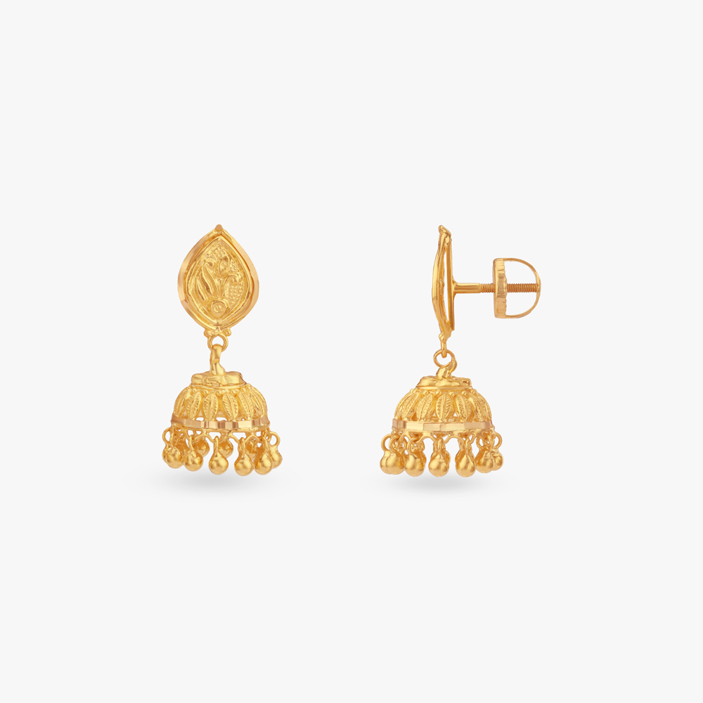 Petal Cascade Gold Jhumka Earrings,,hi-res image number null