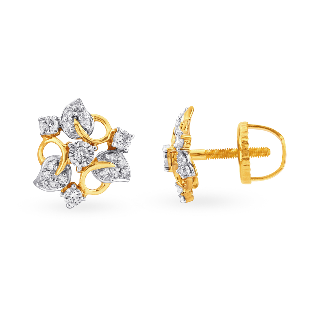 Elaborate Leaf Pattern Diamond Stud Earrings,,hi-res image number null